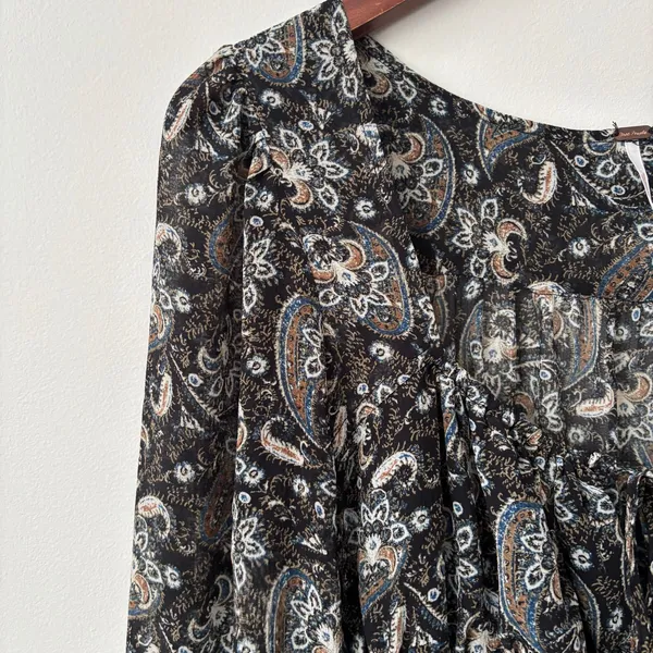 Free People Lolita Smocked Paisley Print Top Sz L - Image 5