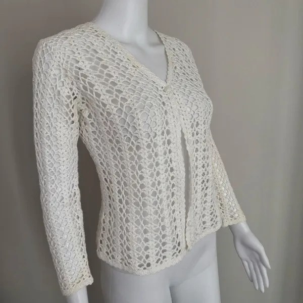 Vintage Casual Corner Cottage Core Crotchet Cotton Knit Cardigan Sweater - Image 2