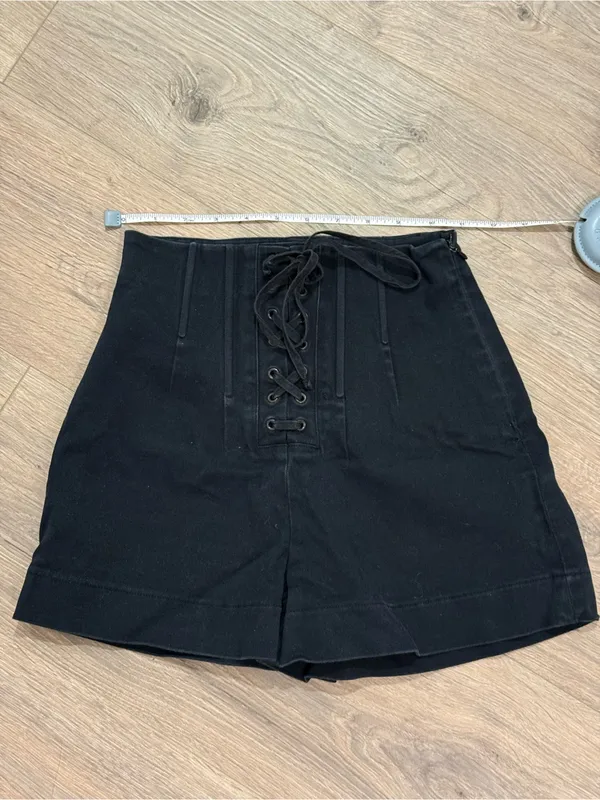 Zara Basic Black High Waisted Lace Up Corset Shorts Size XS - Image 4