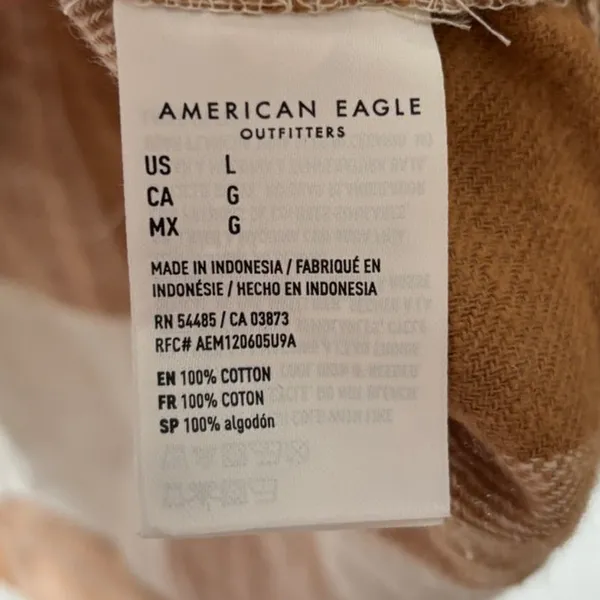 American Eagle NWT Women's Size L Brown White Plaid Oversized Flannel Shirt - Image 5