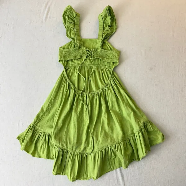 Dizzy Lizzy Mini Dress Med babydoll Green Ruffle Lace Up‎ Back Cotton Summer - Image 5