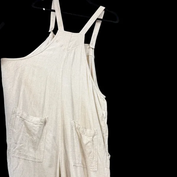 Universal Threads M Beige Oatmeal Linen Wide Leg Overalls Jumpsuit Boho Lagenlook - Image 4