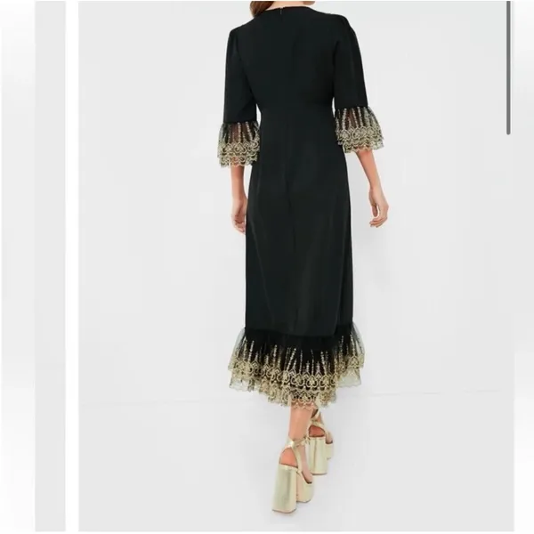 NWT POMANDER PLACE Black Lillith Maxi‎ Cocktail Dress w/ Gold Lace Size Large - Image 2