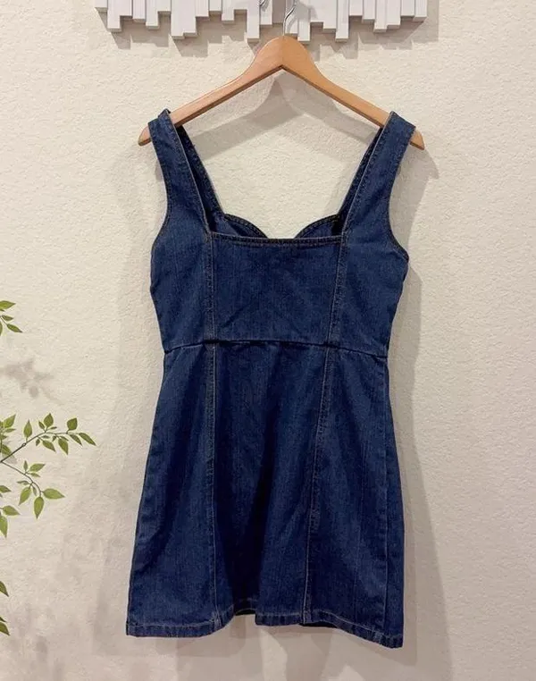 Honey Punch Vintange Blue Wash Cotton Denim Zip Mini Dress Size M Preowned - Image 5
