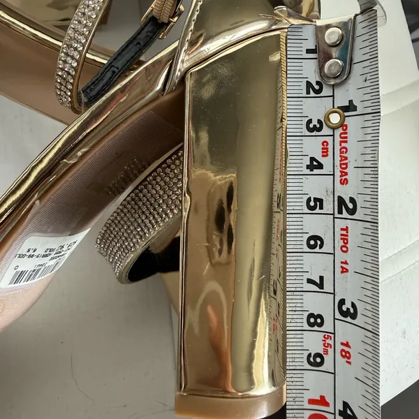 Windsor Gold Rhinestone Block Heel Sandals Size 6.5 NWT Glam Ankle Strap Heels - Image 8