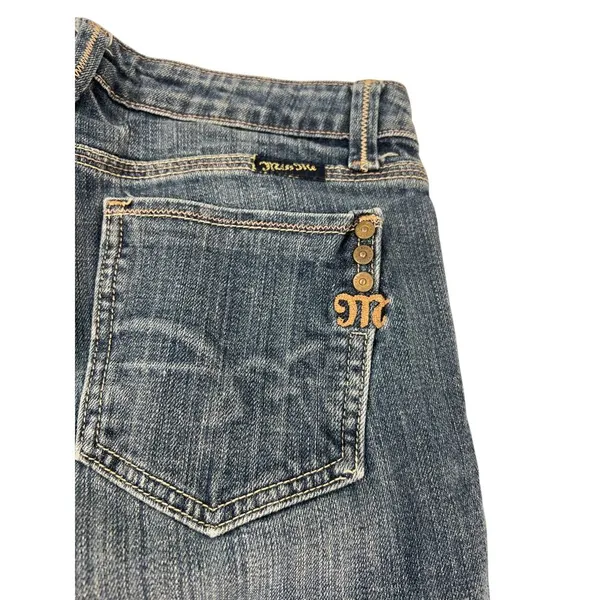 Miss Me 27 Flare Raw Edge Low Rise Denim Jean Embossed Back Pockets 30" Inseam - Image 3