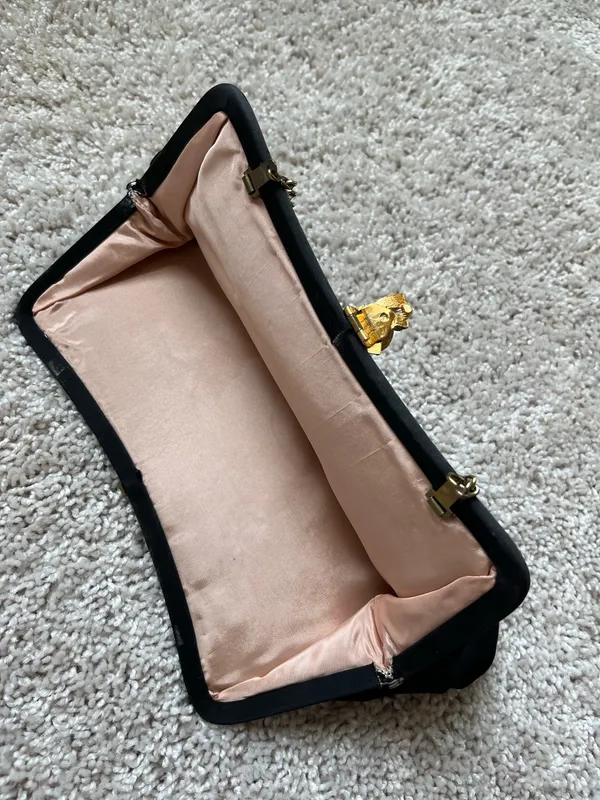 Vintage satin evening bag black - Image 4