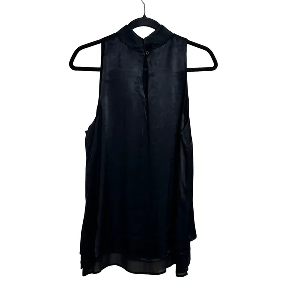 Maeve Anthropologie Black Satin Mock Neck Layered Sleeveless Blouse Medium - Image 2
