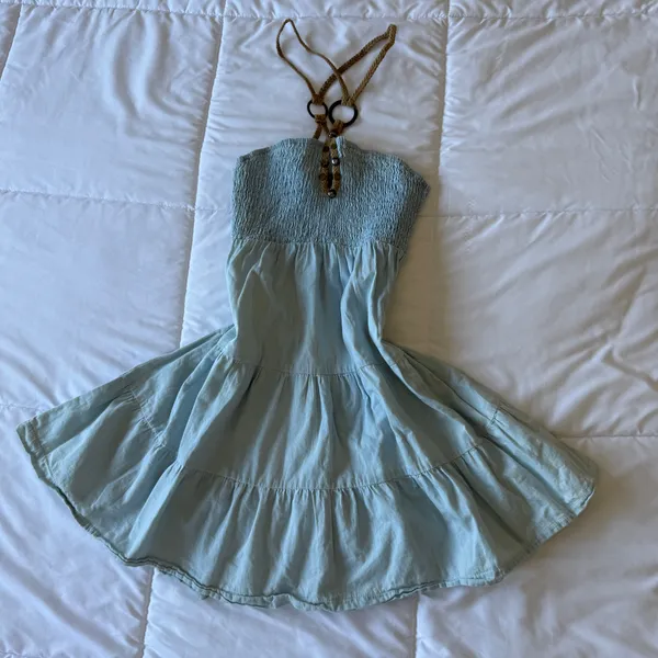 🌊 Mustard Seed Y2K Boho Seafoam Halter Mini Dress | Fairycore Beach Dress - Image 4