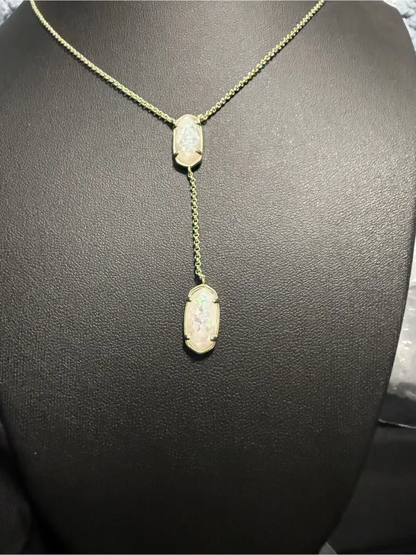 Kendra Scott Framed Elisa Gold Y Necklace in Iridescent Drusy - Image 2