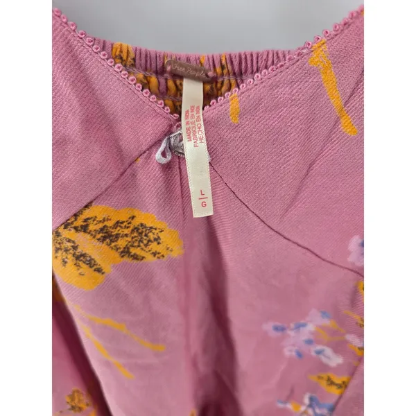 Free People Tunic Womens L OB1910773 Pink Floral‎ Boho Balloon Sleeve EXCELLENT - Image 2