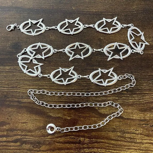 Silver Y2K Oval Star Cutout Chain Belt, Fits 27.5-47.5 Inches, X7GA1285 - Image 7