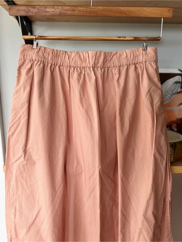 J. Crew Peach Cotton Poplin Elastic-Waist Maxi Skirt Side Slits Size Small - Image 2