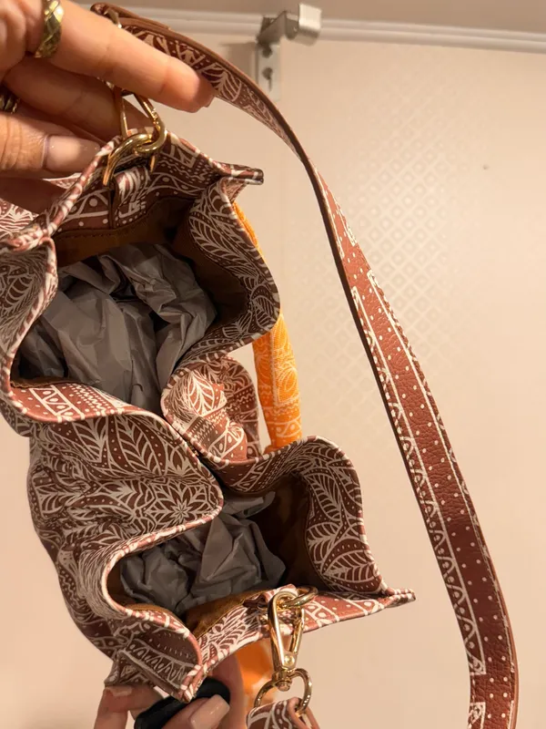 NWOT Free People Brown Bandana-Print Shoulder Bag with Orange Scarf Tie - Image 5