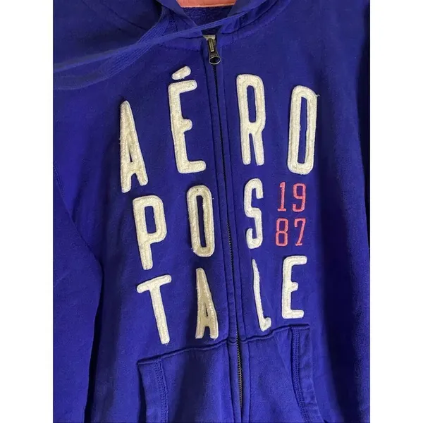 Aeropostale 87 Womens Hoodie Sweatshirt Blue Drawstring Pockets V Neck XL - Image 3