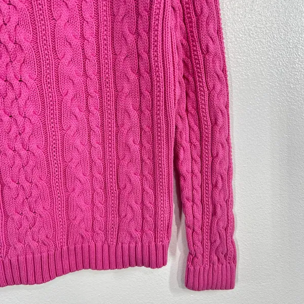 Lauren Ralph Lauren Cable Knit Sweater Womens M Pink Cotton Crew Neck Preppy - Image 3