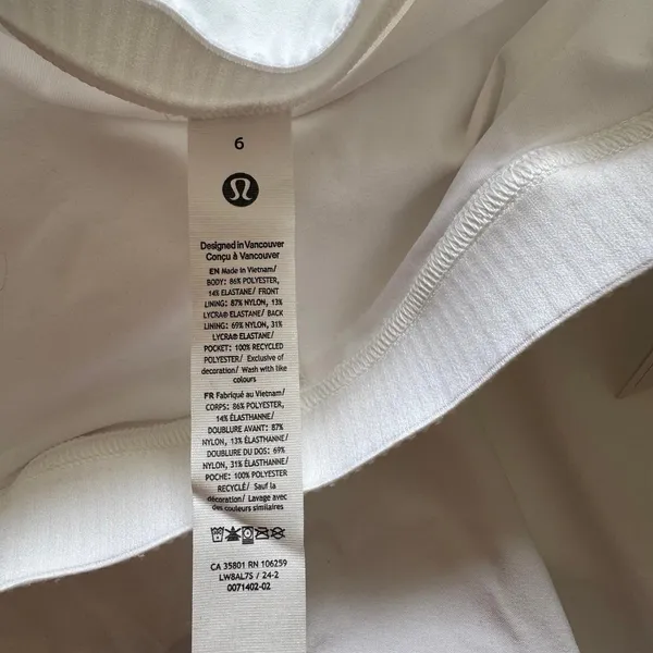 Lululemon Narrow Waistband Tennis Skirt High Rise White Size 6 NWT - Image 5