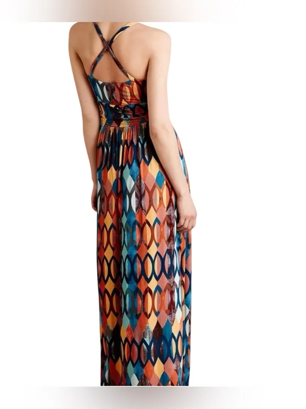 Maeve Multicolor Geometric Spaghetti-Strap Maxi Dress XS - Image 2