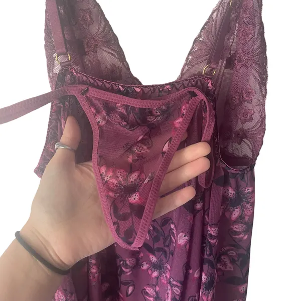 Fairy Purple‎ Women's Size Medium Floral Sequin Babydoll Teddy Top Set - Image 7