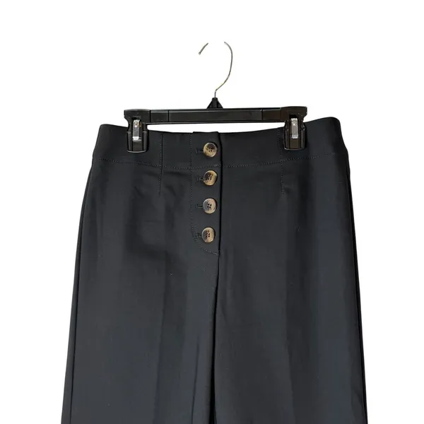 LOFT Pants Women 0 Petite Black NWT High Waist Wide Leg Button Fly Crop Trousers - Image 4