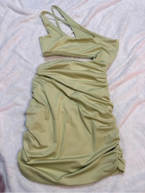 Sleeveless Cutout Ruched Mini Dress - Sage Green - Image 3