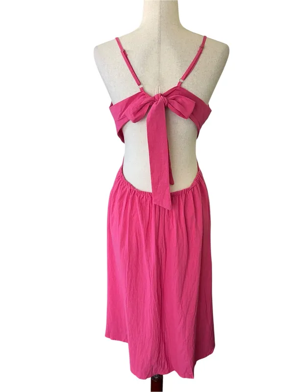 beachsissi V Neck Solid Color Tie Back Dress - Image 10