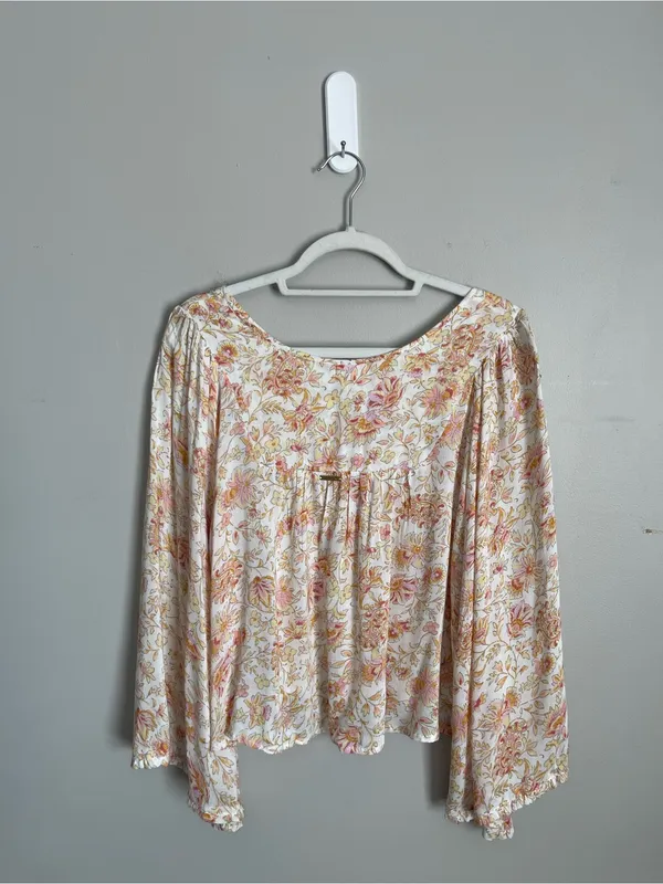 BILLABONG Boho Floral Tie-Neck Peasant Top Sz S - Image 4