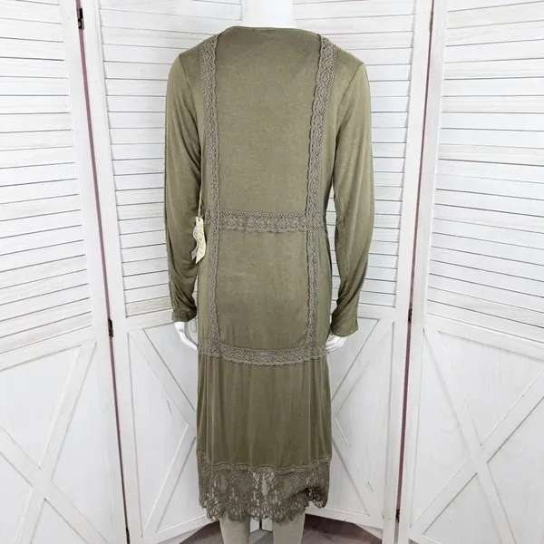 BKE Buckle Gimmicks Western Boho Lace Trim‎ Cardigan Duster Olive Green Small - Image 4
