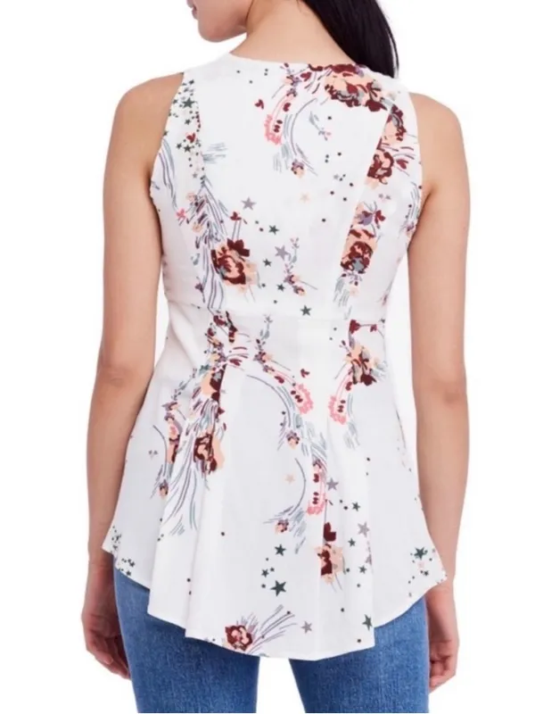 Free People Back To The Basics Floral Tunic Blouse Mini Dress Ivory Size‎ Small - Image 7