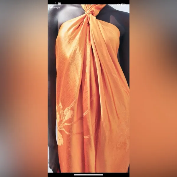 Zara Woman Collection Orange Jacquard Halter boho Dress NWT party resort 189$ - Image 3