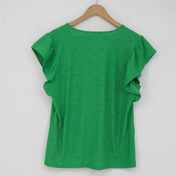 Michael Kors Top Womens XL Eyelet Lace Flutter Sleeve Green Ruffle Excellent - Image 4