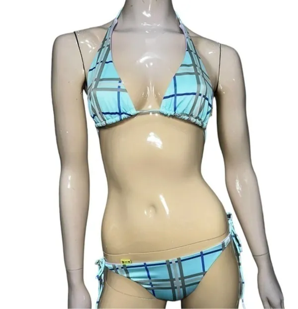 WIA W.I.A. Dolls Kill Womens Size S Blue Purple Gray Silver Plaid RIP Bikini Set - Image 4