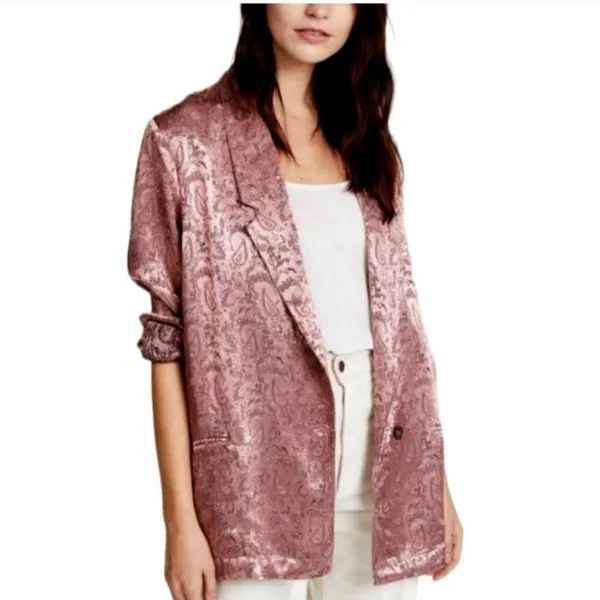 Free People no longer made silky jacquard paisley long 1 button blazer jacket S - Image 4