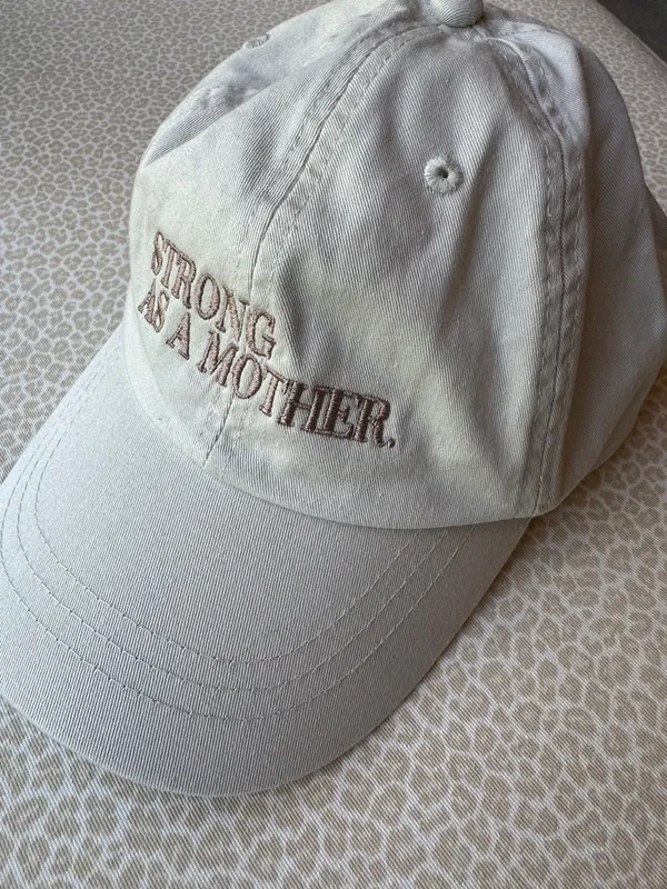 NWOT Embroidered 'Strong As A Mother' Off White Baseball Cap - Image 9