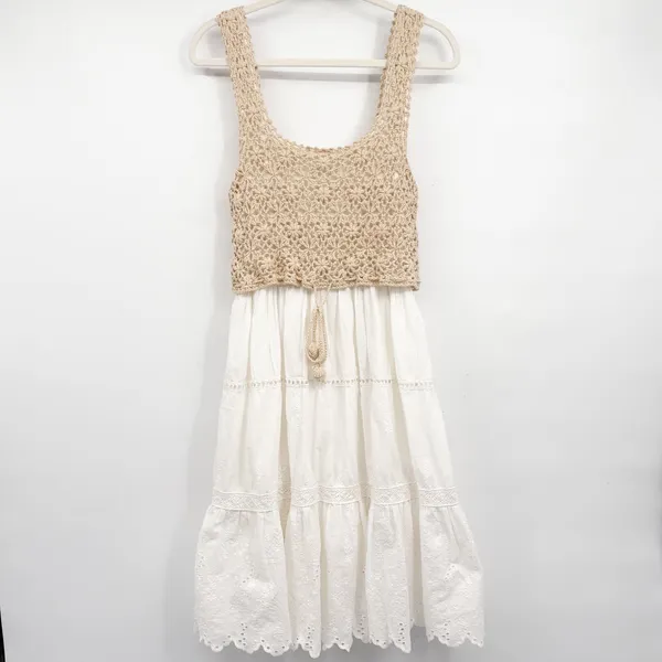 Anthropologie Womens Brittney Crochet Top Eyelet Boho Cottagecore Tiered Dress S - Image 3