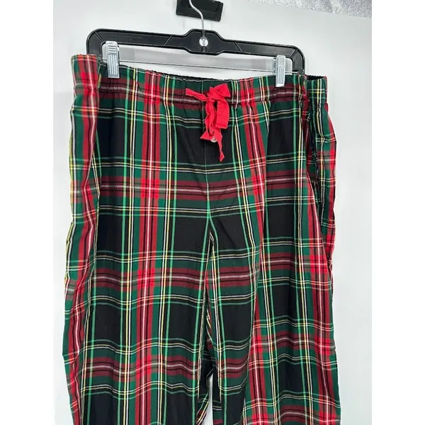 J. Crew Womens Lounge Pants PJ Pajama Large 100% Cotton Tartan Plaid Black Red‎ - Image 2