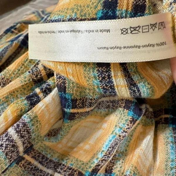 Free People One Yellow Plaid Faded Dyed Boho Button Down Top Small NWOT - Image 8