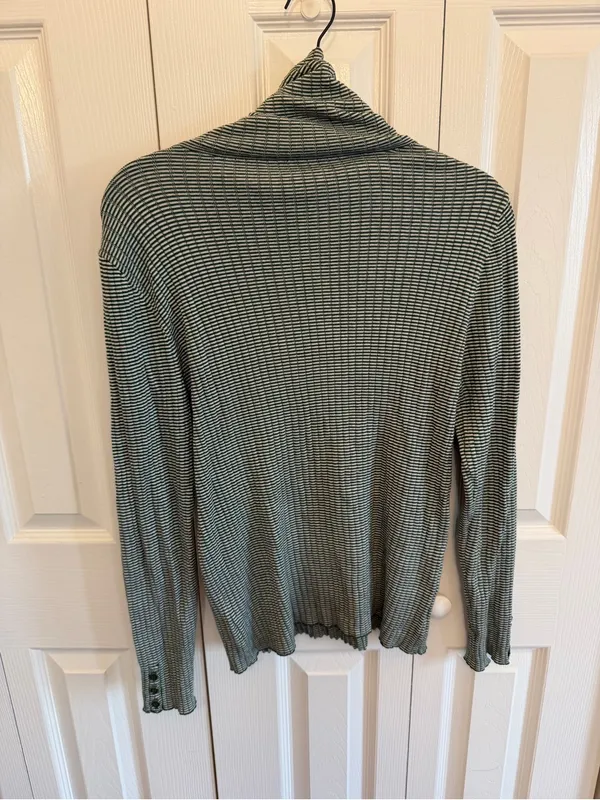 J.McLaughlin Arlette Striped Turtleneck Sweater Green/White Extra Large - Image 2