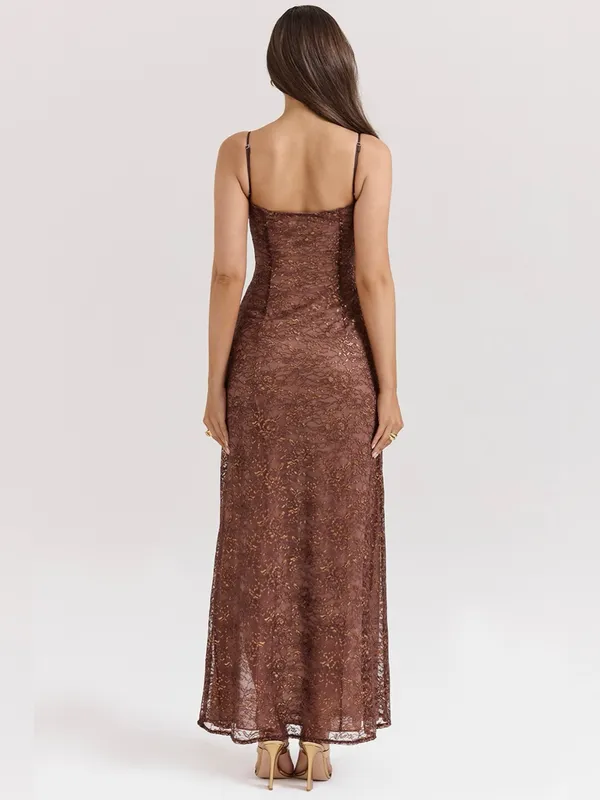 House of CB LUCIANNA Espresso Lace Maxi Dress Small - Image 3