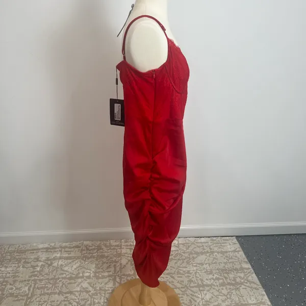Pretty Little Thing Red Strappy Satin Gathered Midi Dress in Red - Image 12