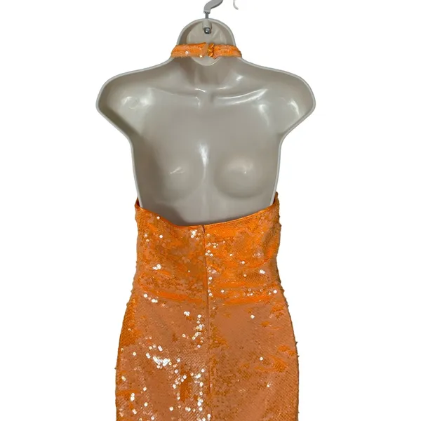 NWT Caroline Constas‎ Orange Sequin Halter Midi Dress Size S - Image 9