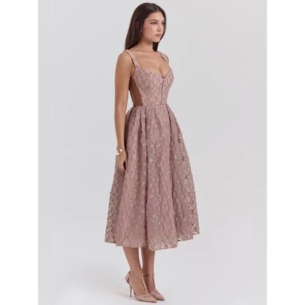 House of CB Lovely French Rose Jacquard Sweetheart Neckline Midi Dress S - Image 5