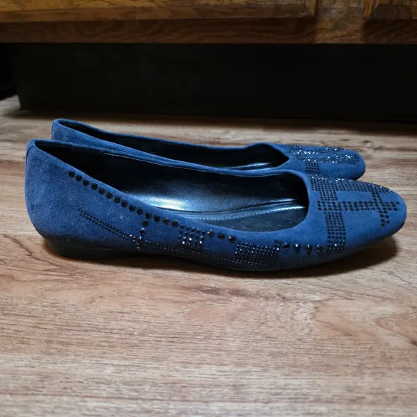 Donald Pliner Navy Suede Rhinestone Embellished Ballet Flats - Image 5