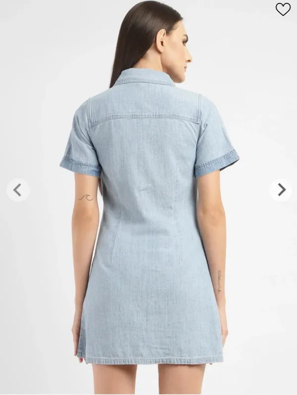 Levi's solid spread collar blue denim dress mini Size S #denim #western - Image 2