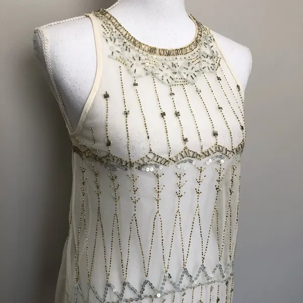 PJK Patterson J Kincaid Top Cami Sleeveless High Neckline Sequin Beaded Boho - Image 2