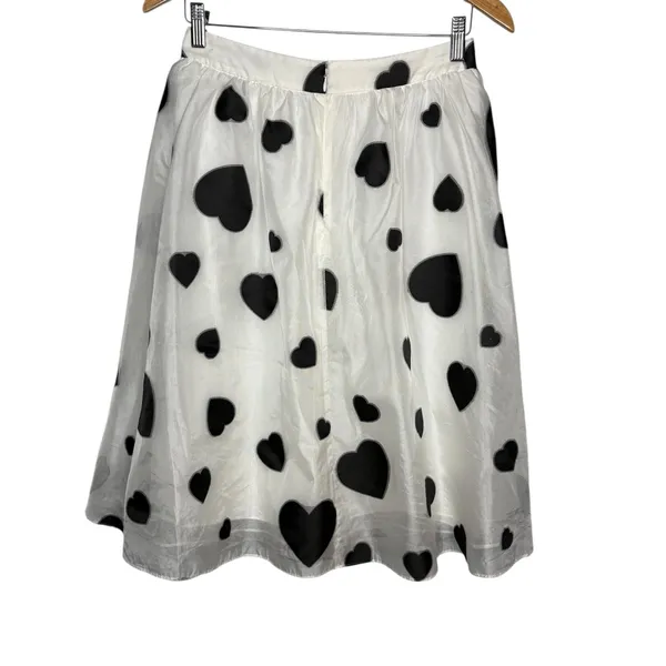 J.Crew Organza Heart Skirt Womens‎ 2 White Black A-Line Midi Romantic Coquette - Image 5