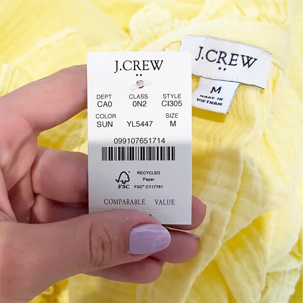 J. Crew Gauze Long Sleeve Tie Neck Top Blouse Sun Yellow Medium - Image 3