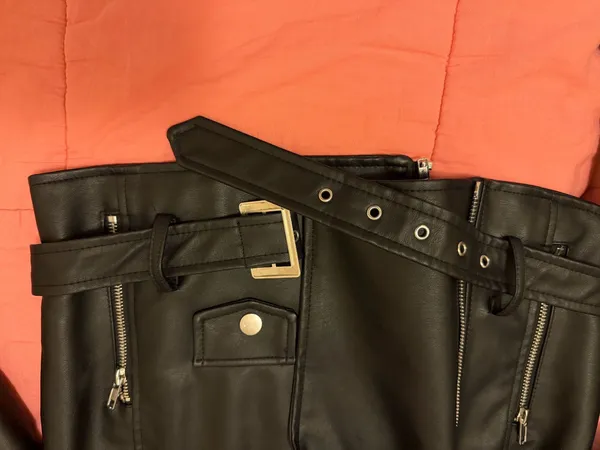 Windsor Windsor Black Faux Leather Belted Moto Jacket with Silver Hardware - Image 12