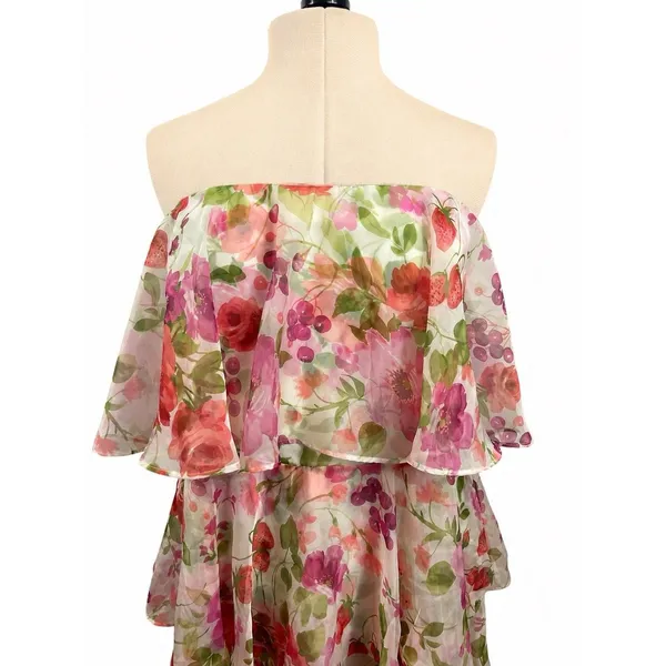 Abercrombie & Fitch Floral Strawberry Sheer Lined Tiered Strapless Dress NWT - Image 2