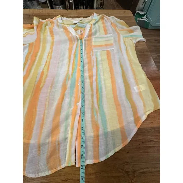 Title: Zac & Rachel XL Pastel Watercolor Stripe Button Down Shirt Roll Tab Sleev - Image 13
